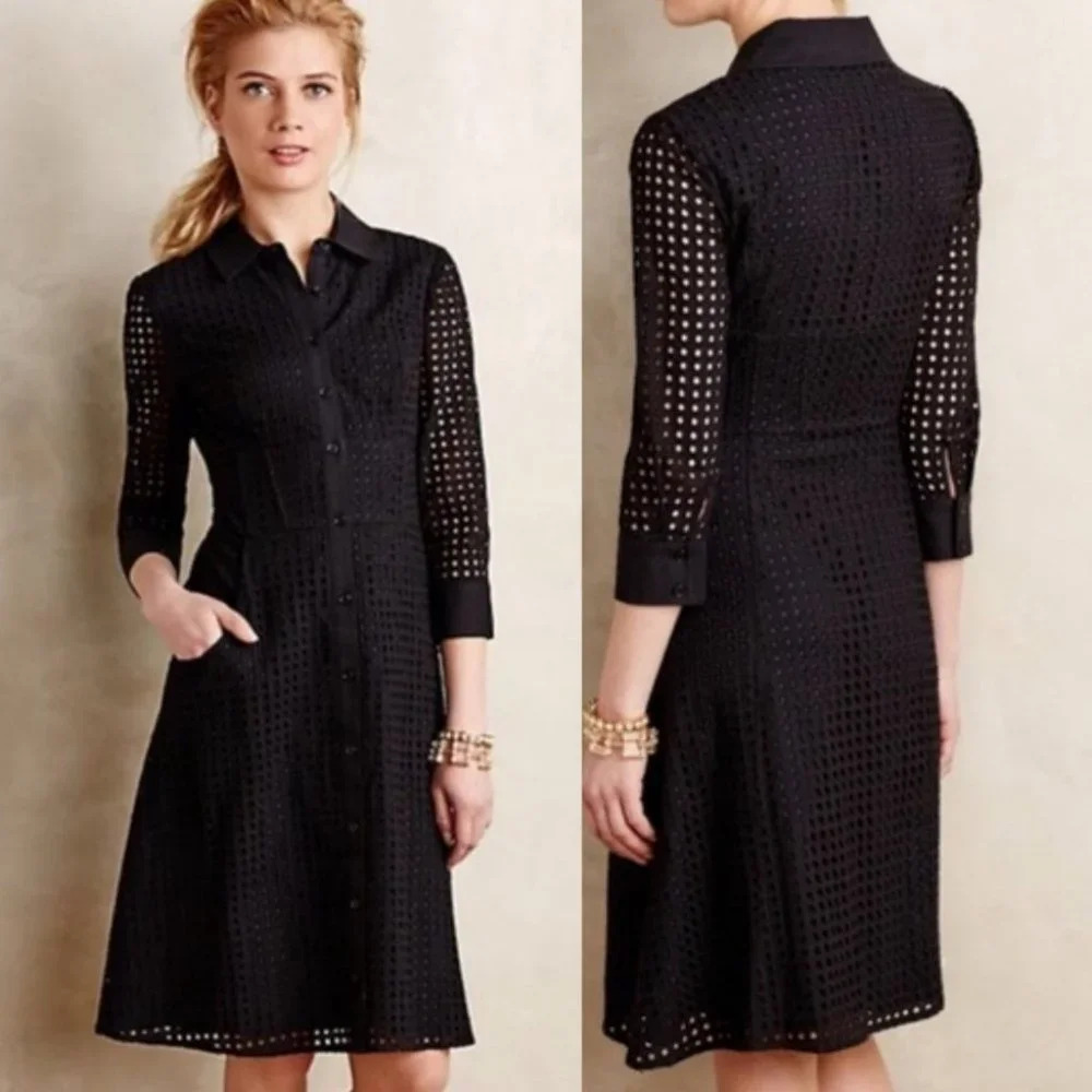 Anthropologie Maeve Eyelet Collared Dress Size 4 NWOT